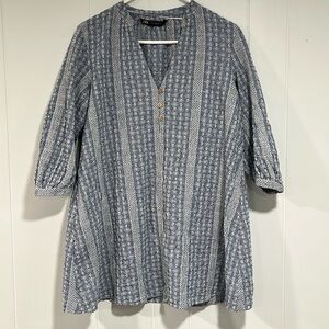 Zara Embroidered Boho Eyelet Blue White Lace Tunic Dress Womens Medium